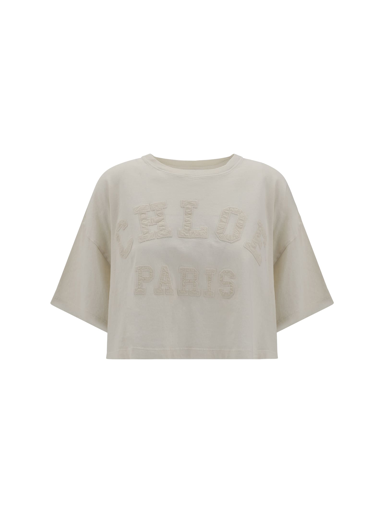 Shop Chloé Cotton Cropped T-shirt In Coconut Milk