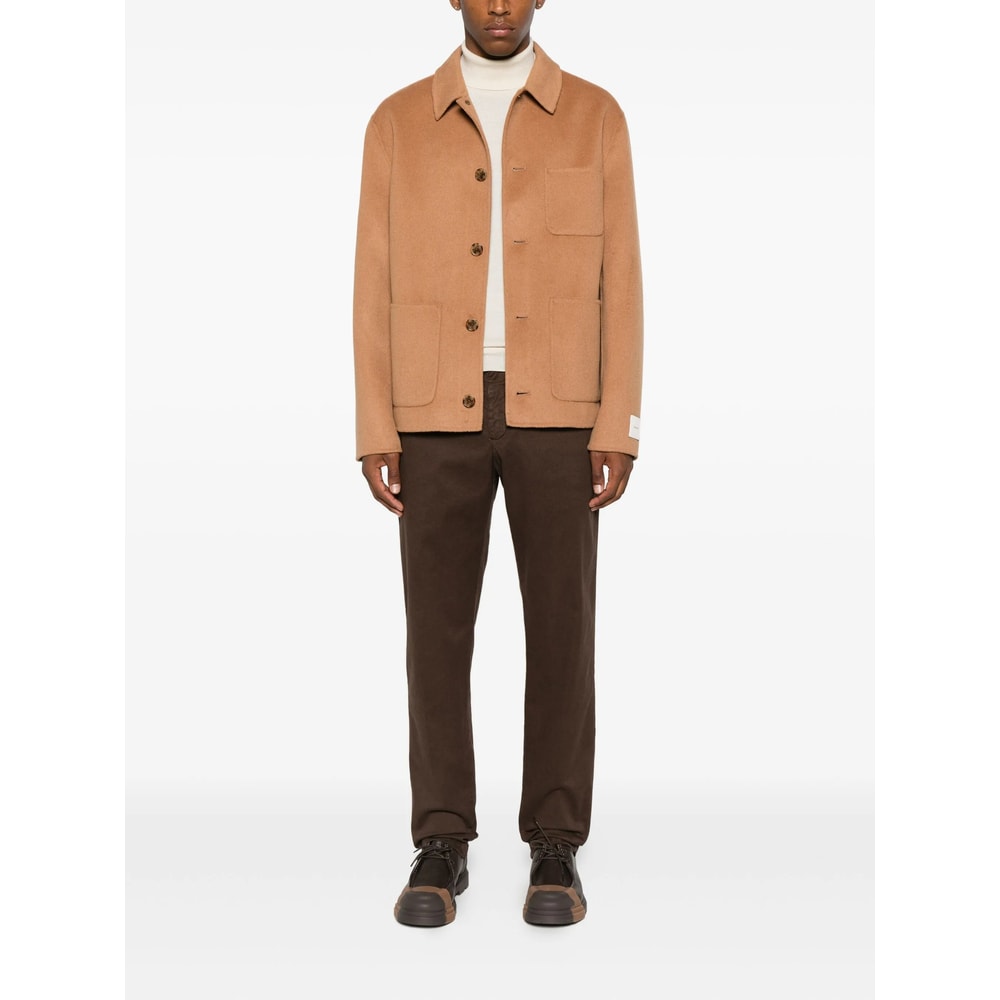 Calvin Klein Buttoned Patch-pocket Jacket In Brown