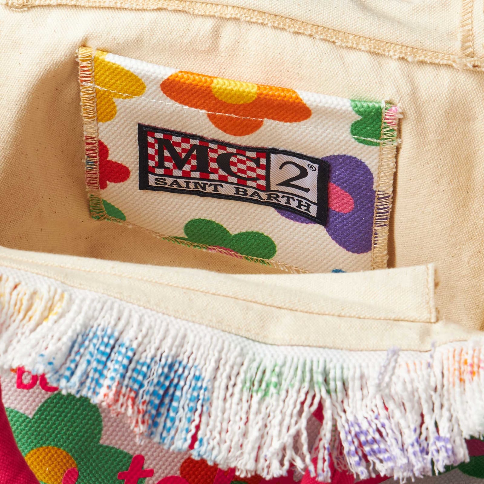Shop Mc2 Saint Barth Colette Multicolor Cotton Canvas Handbag With Flowers Print In White