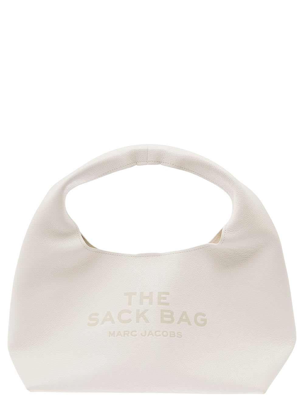 Shop Marc Jacobs The Sack White Shoulder Bag With Embossed Logo In Hammered Leather Woman