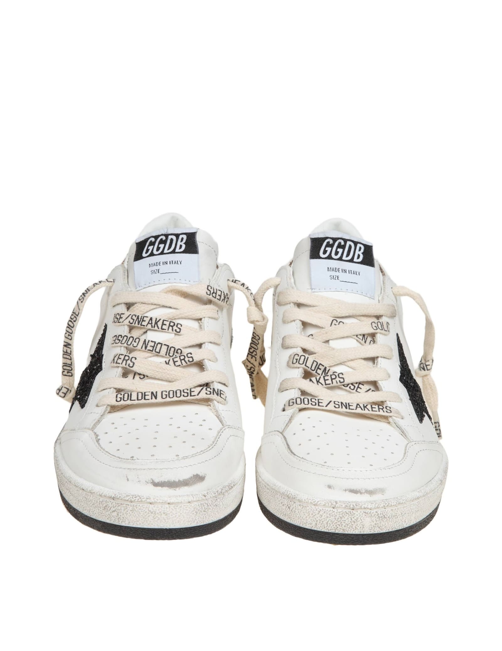 Shop Golden Goose Ballstar In White Leather With Glitter Star In White Black Gold Ice