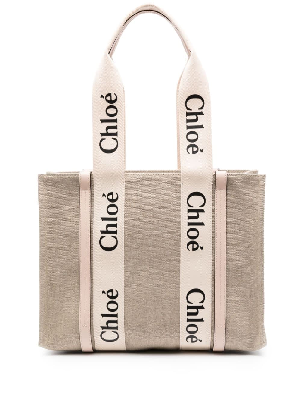 Chloé Woody Medium Canvas Tote In White