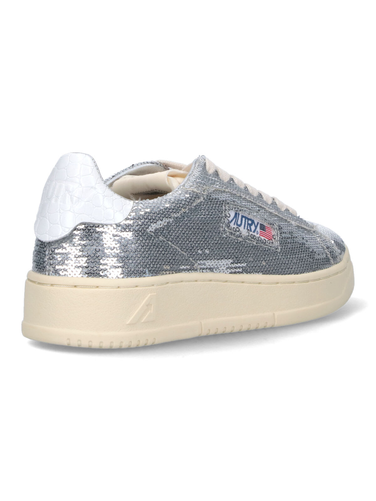 Autry Dallas Low Sparkling Sneakers In Silver And White Sequins Shoes In Multi