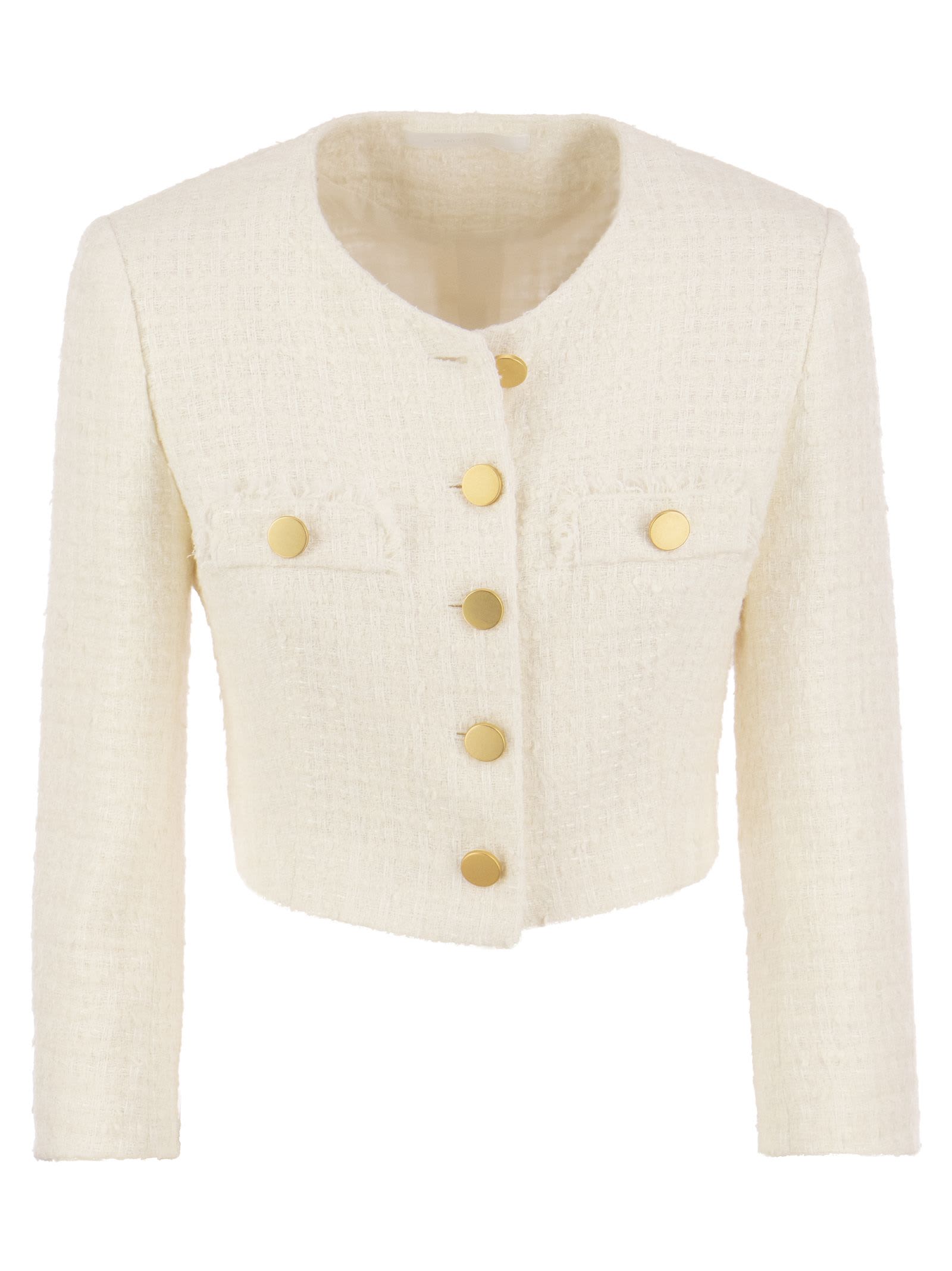 Shop Tagliatore Rosy - Cropped Tweed Jacket In Cream