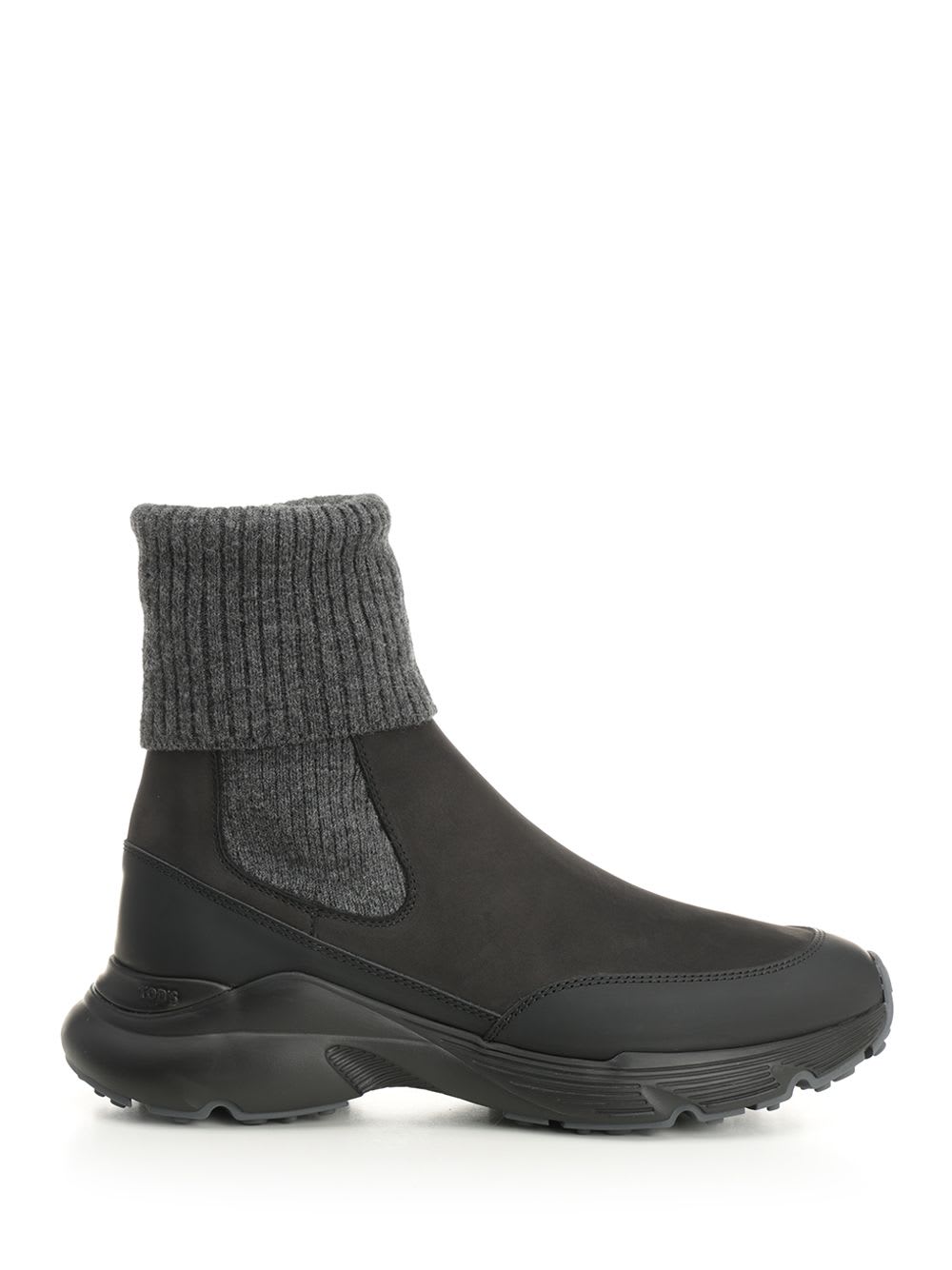 Tod's High Knitted Cuff Sneakers With Textured Upper And Chunky Sole In Black