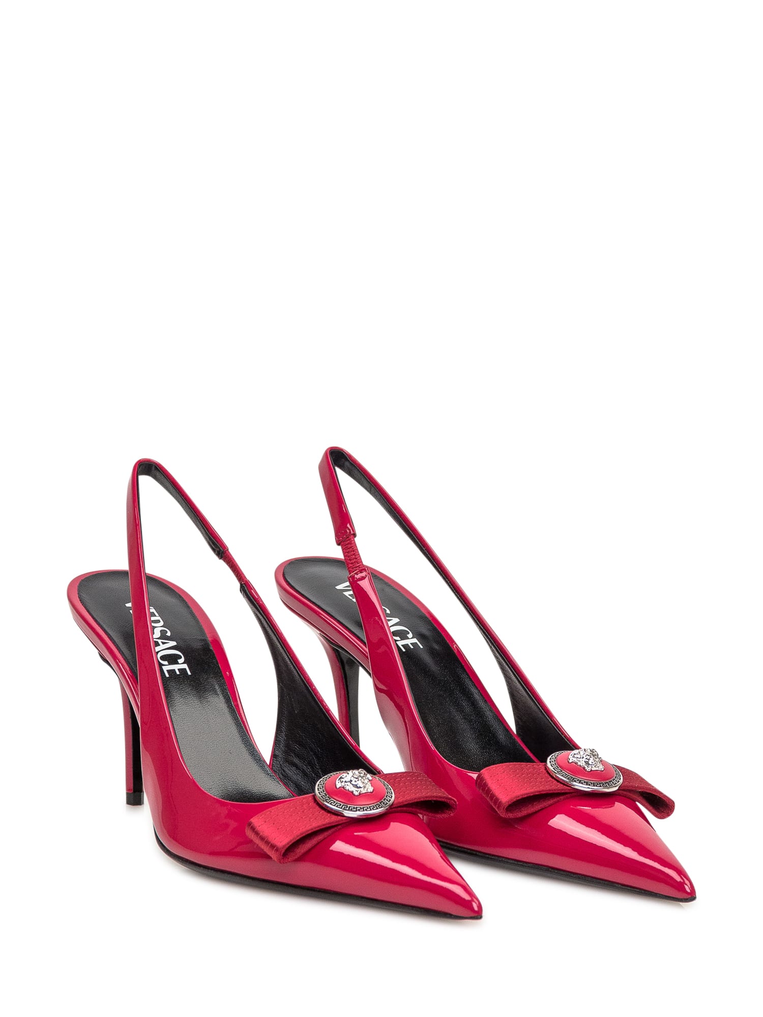 Shop Versace Slingback Heels In Lipstick Red-palladium