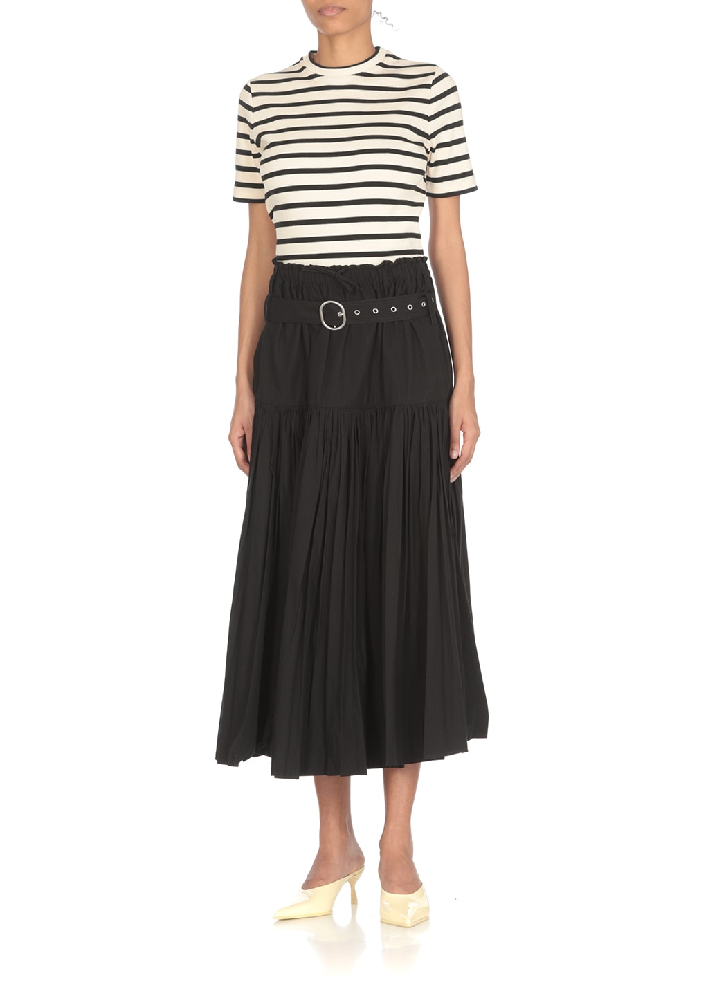 Shop Jil Sander Long Pleated Skirt In Nero