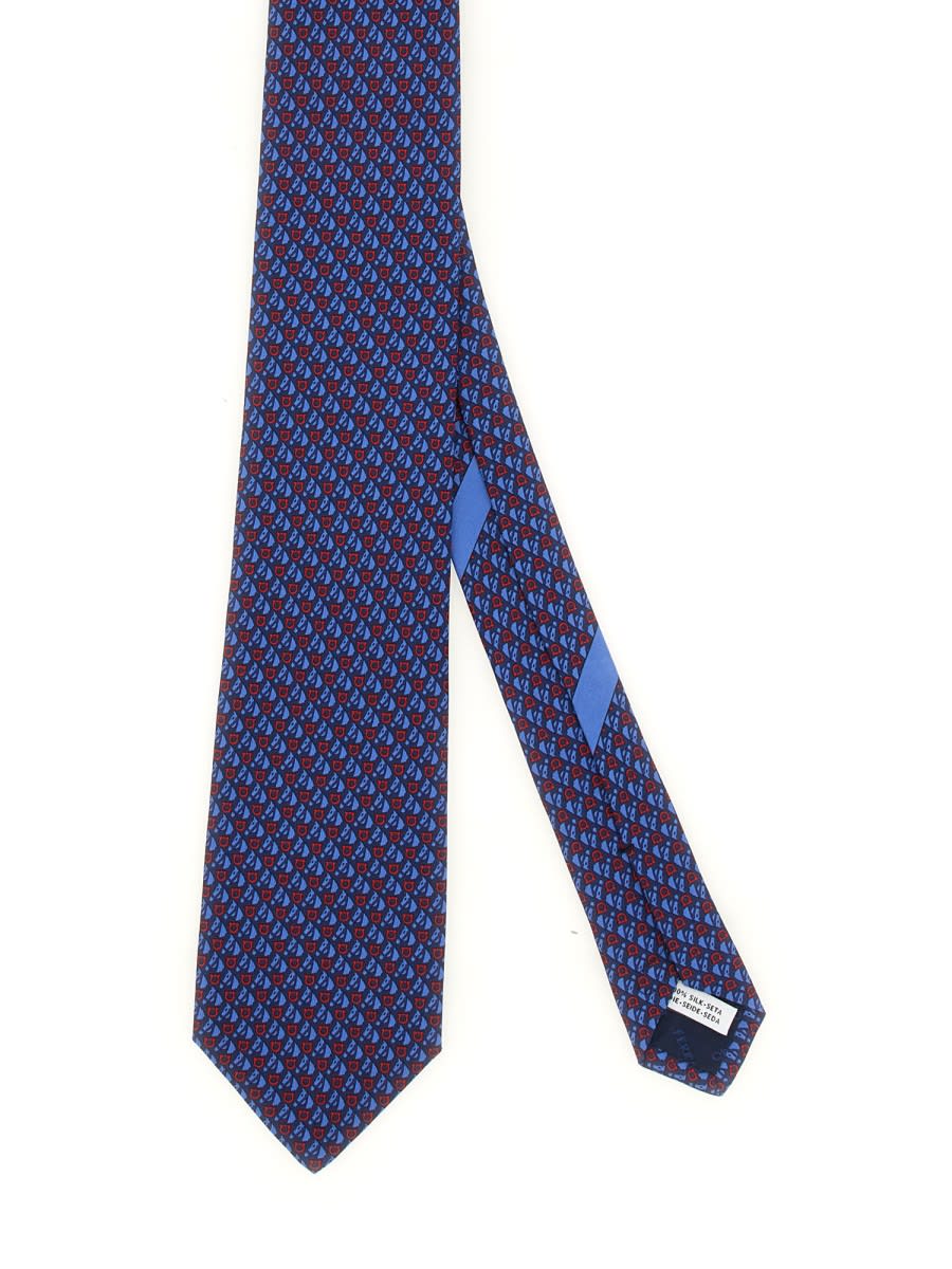 Shop Ferragamo Tie With Logo Print In Blue