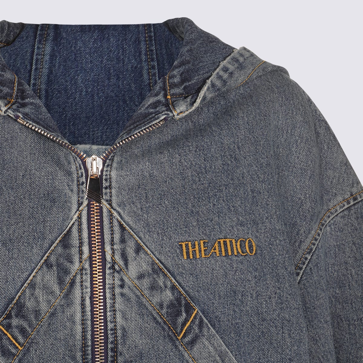 Attico Hooded Ribbed Cuffs Hem Jacket In Blue