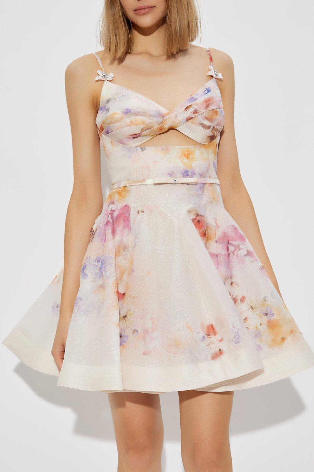 Shop Zimmermann Crush Twist Front Mini Dress In Multifloral