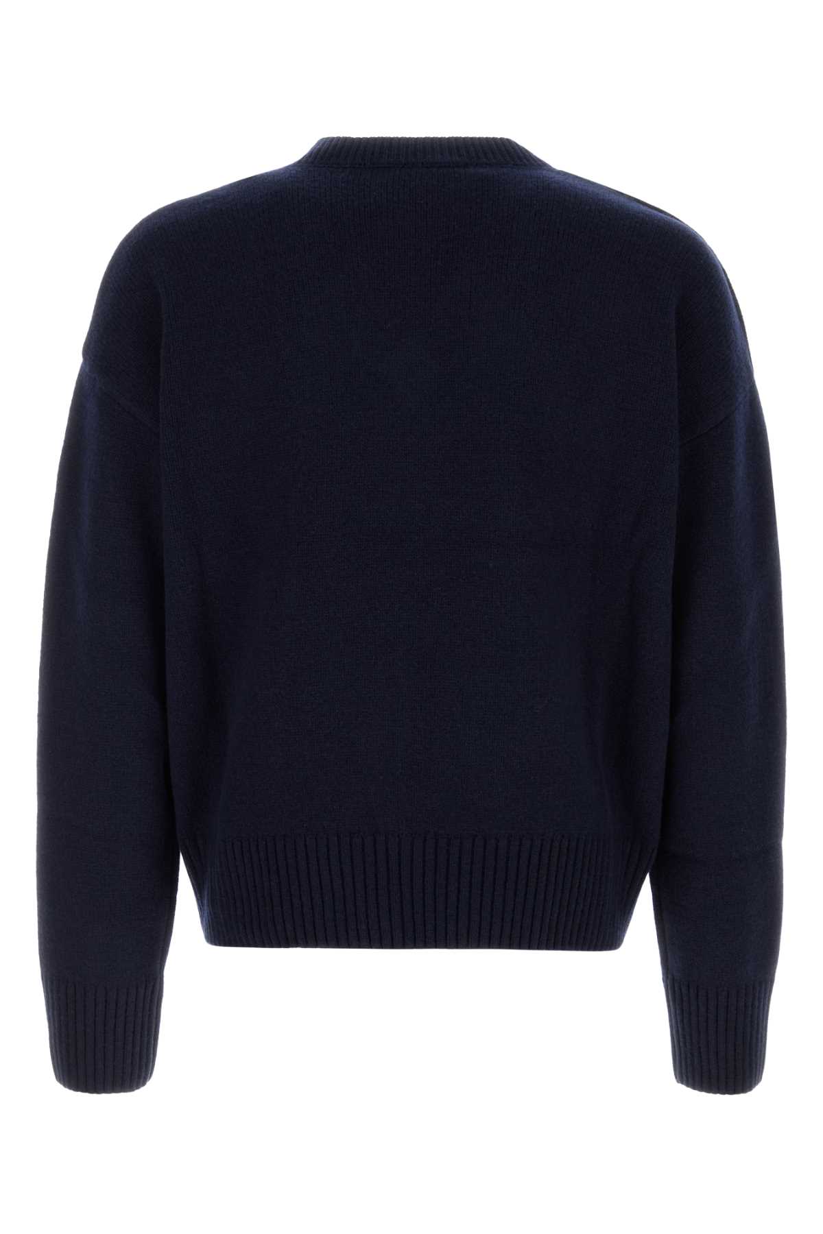 Shop Ami Alexandre Mattiussi Navy Blue Wool Blend Oversize Sweater In Navyblue