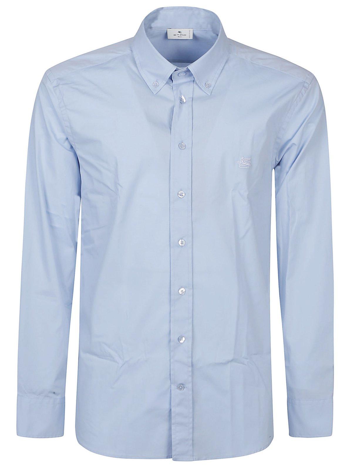 Etro Cotton Shirt With Hopsack Pattern In Clear Blue