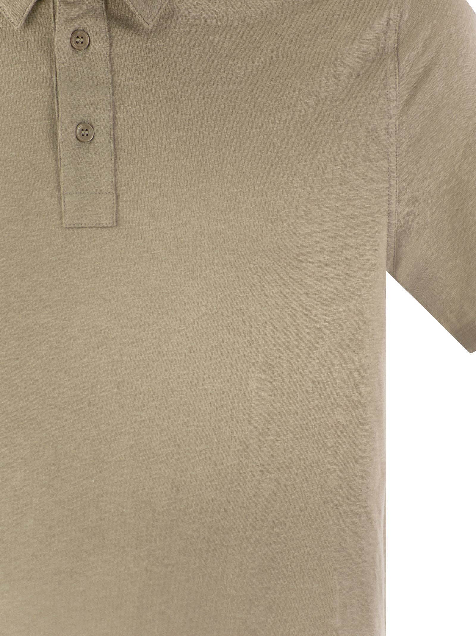 Shop Majestic Linen Short-sleeved Polo Shirt In Marrone