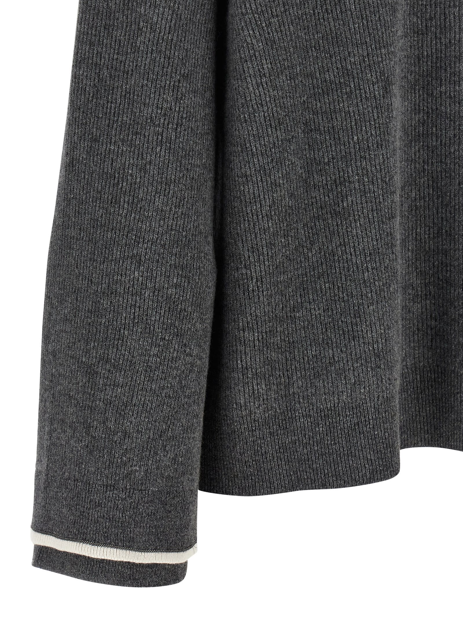 Brunello Cucinelli Ribbed Texture Hooded Sweater With Long Sleeves In Gray