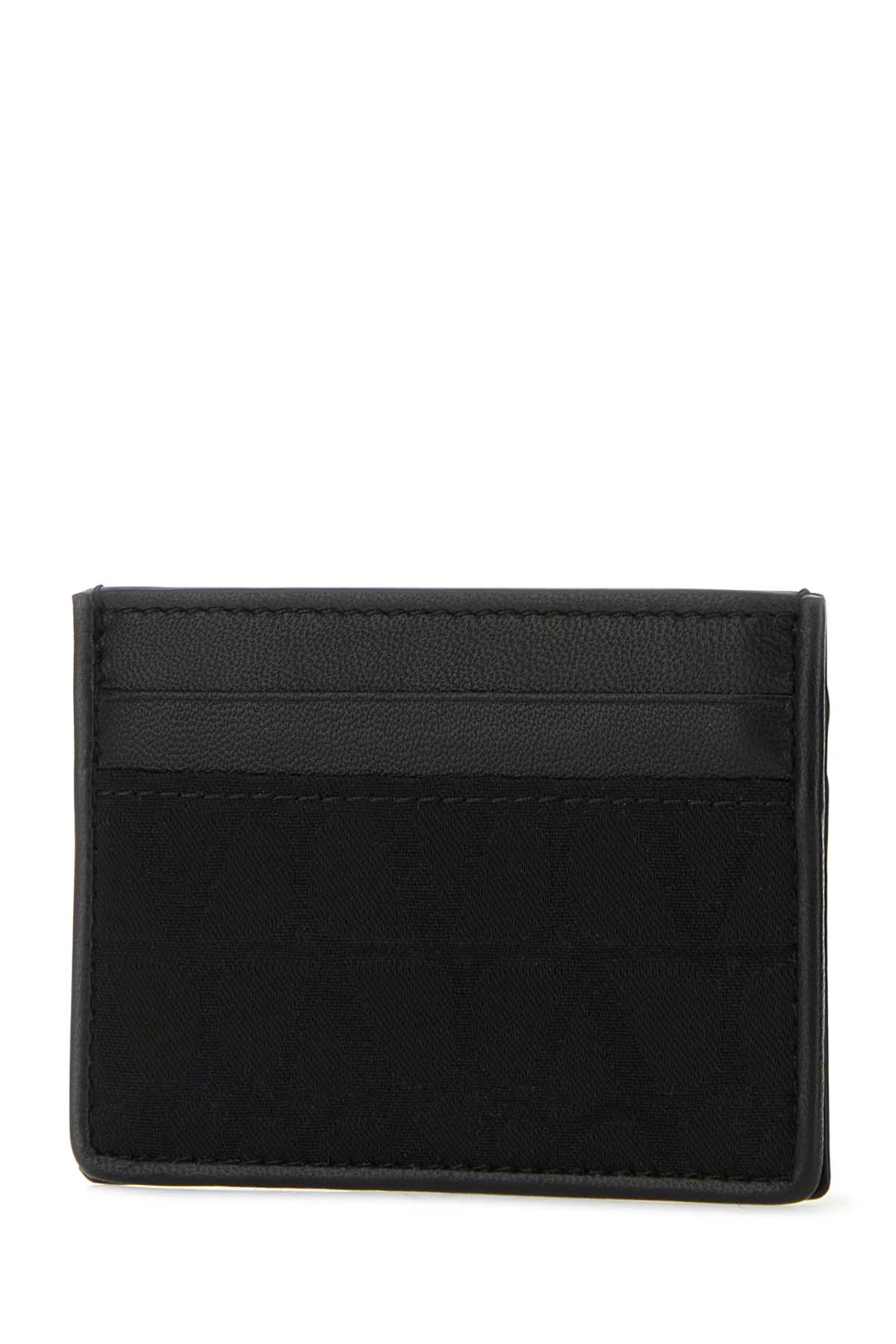 Valentino Garavani Black Leather And Fabric Toile Iconographe Card Holder In Nero