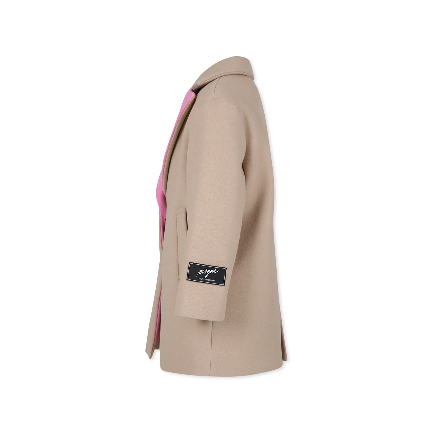 Msgm Beige Coat For Girl With Logo In Beige