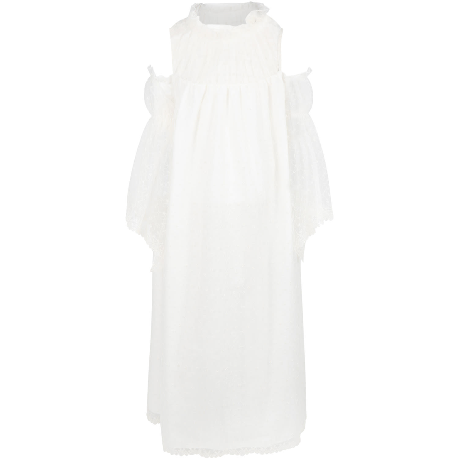 La stupenderia White Dress For Girl With Emroidered Flowers