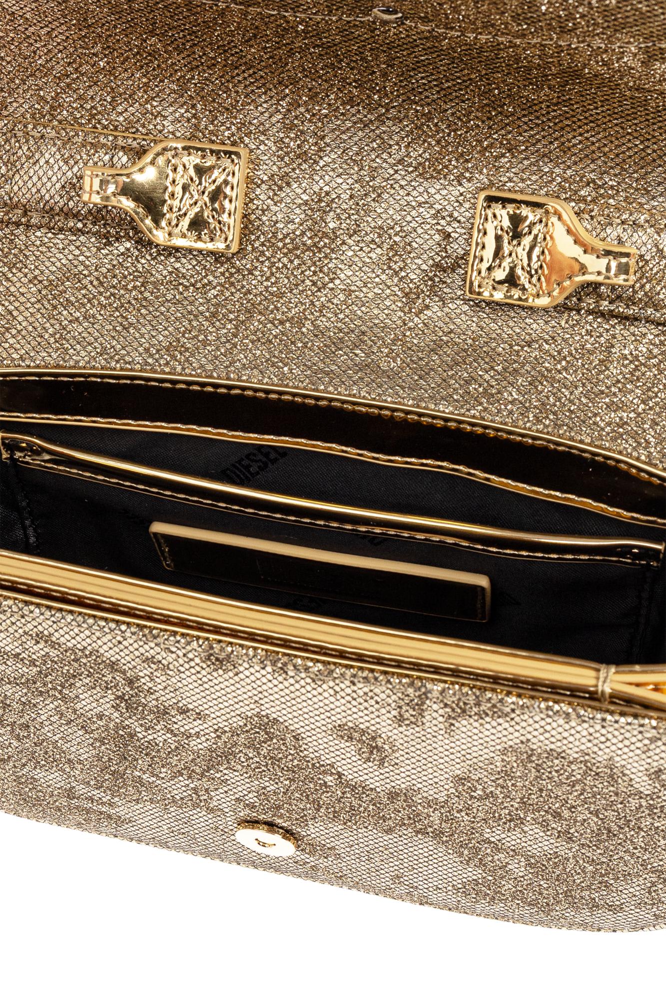 Diesel Oval-d Logo Glittered Denim Shoulder Bag In Gold