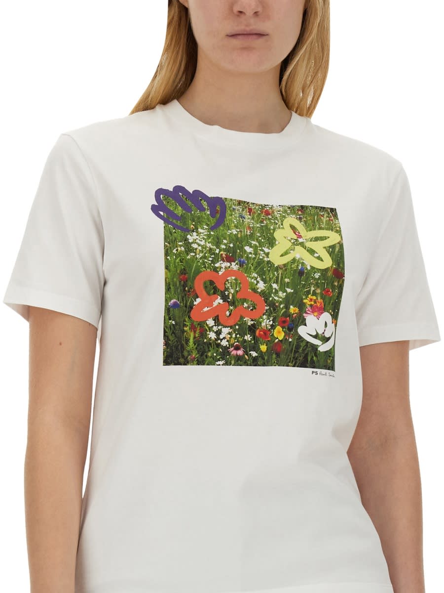 Shop Ps By Paul Smith Wildflowers T-shirt In White