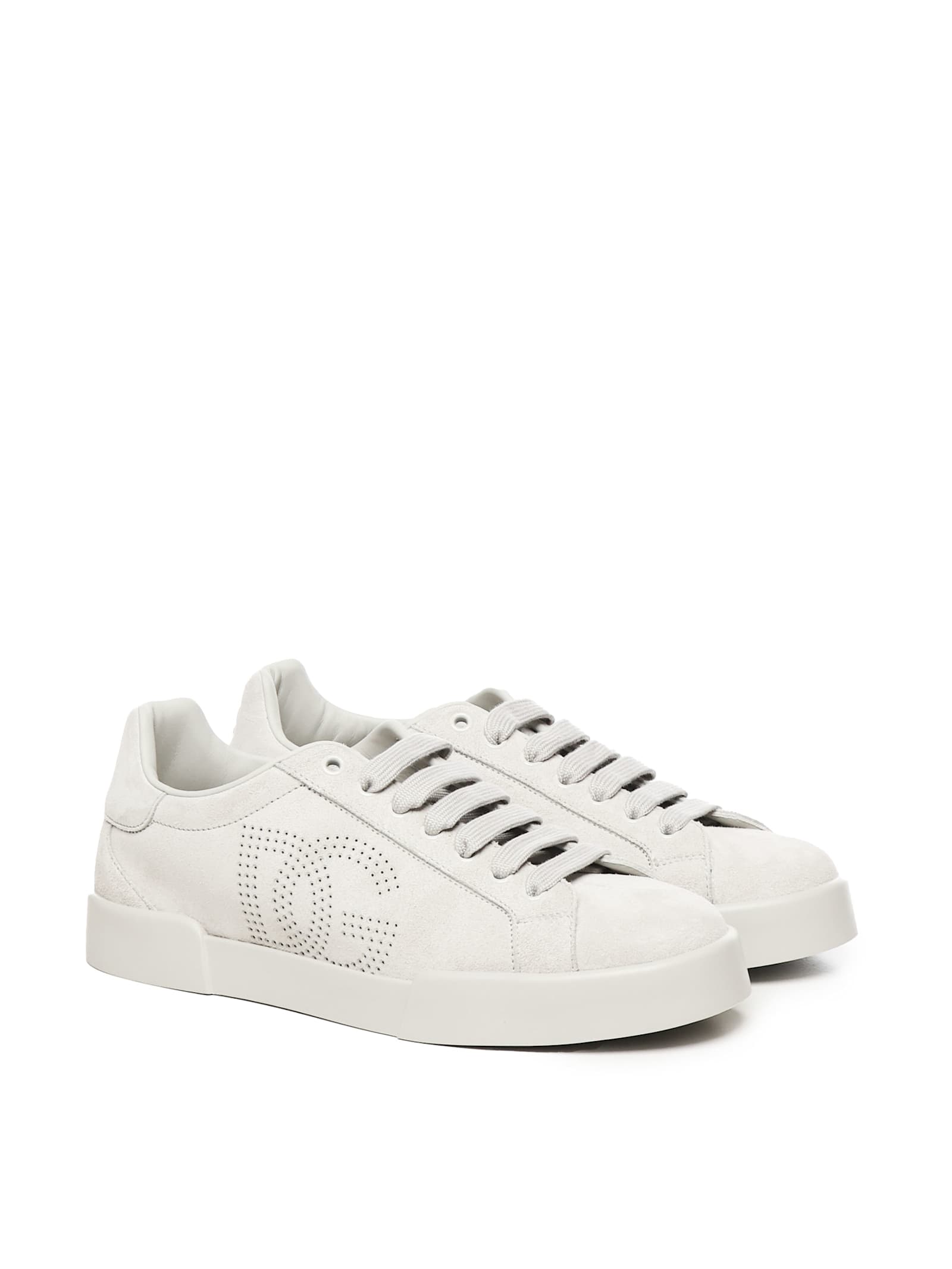 Dolce & Gabbana Portofino Calfskin Sneakers Dg Logo In White