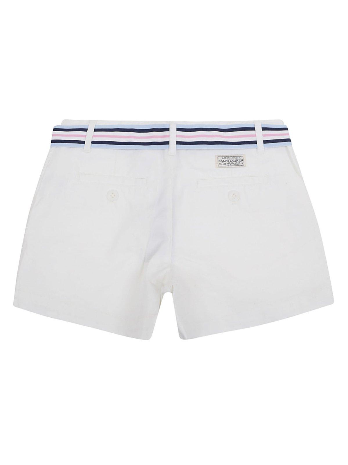 Shop Polo Ralph Lauren Logo Patch Belted Shorts In White
