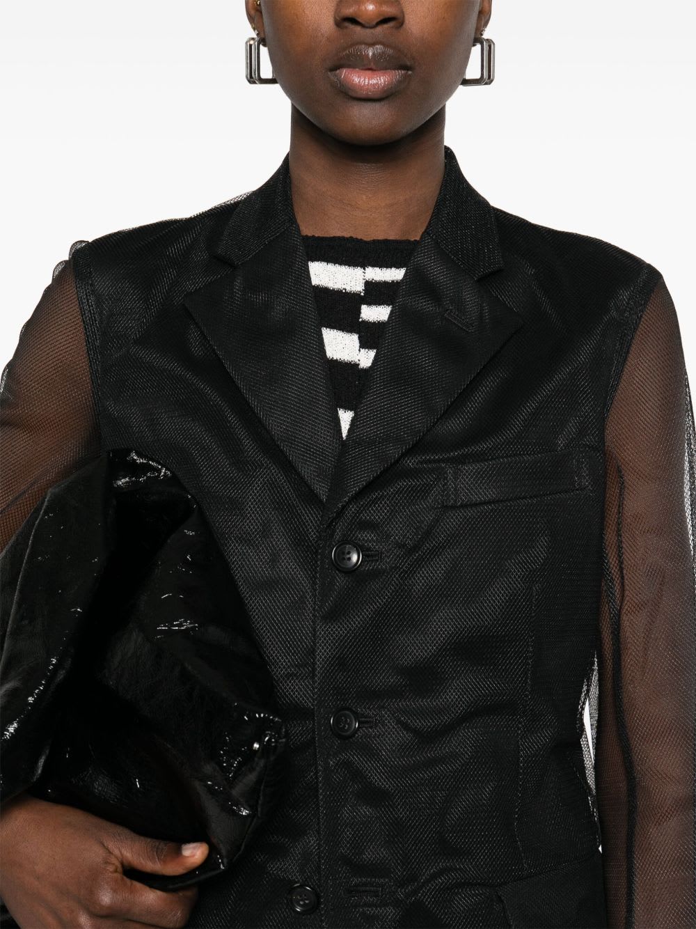 Comme Des Garçons Longline Sheer Sleeves Coat In Black