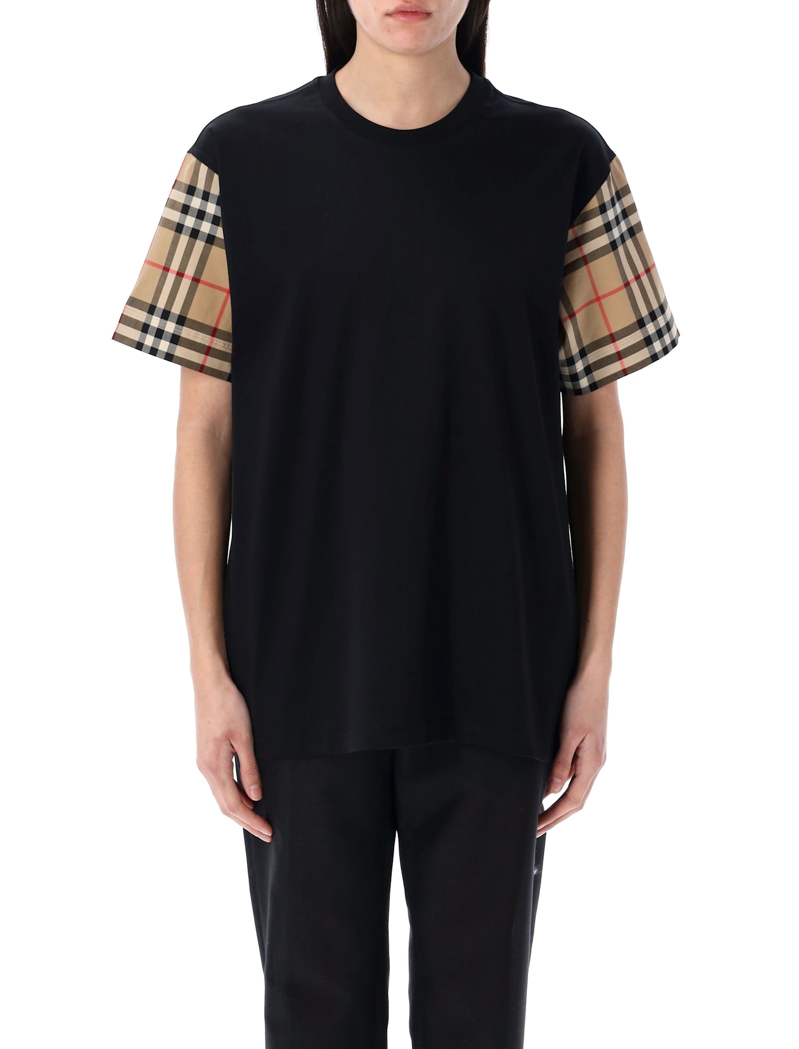 Check Sleeve Cotton T-shirt