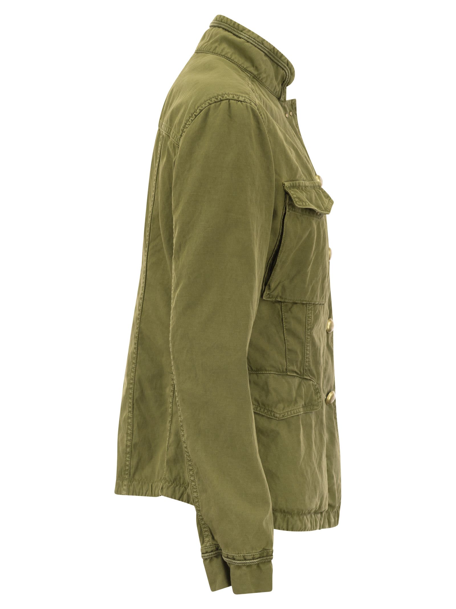 Shop Fay Cotton And Linen Sahariana In Military Green