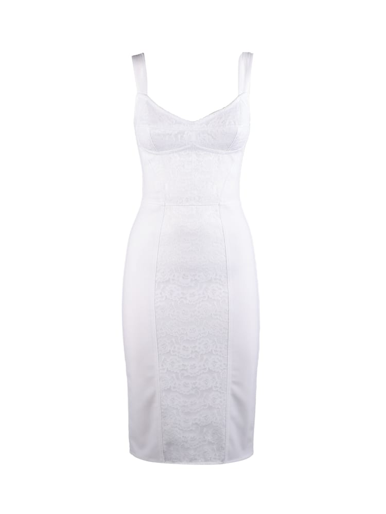 Shop Dolce & Gabbana Corset Midi Dress In White