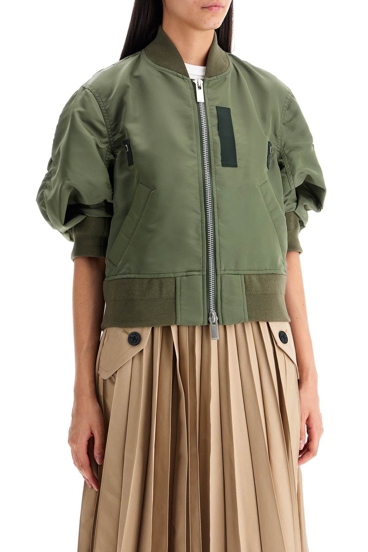 Shop Sacai Short-sleeved Bomber In Khaki (khaki)