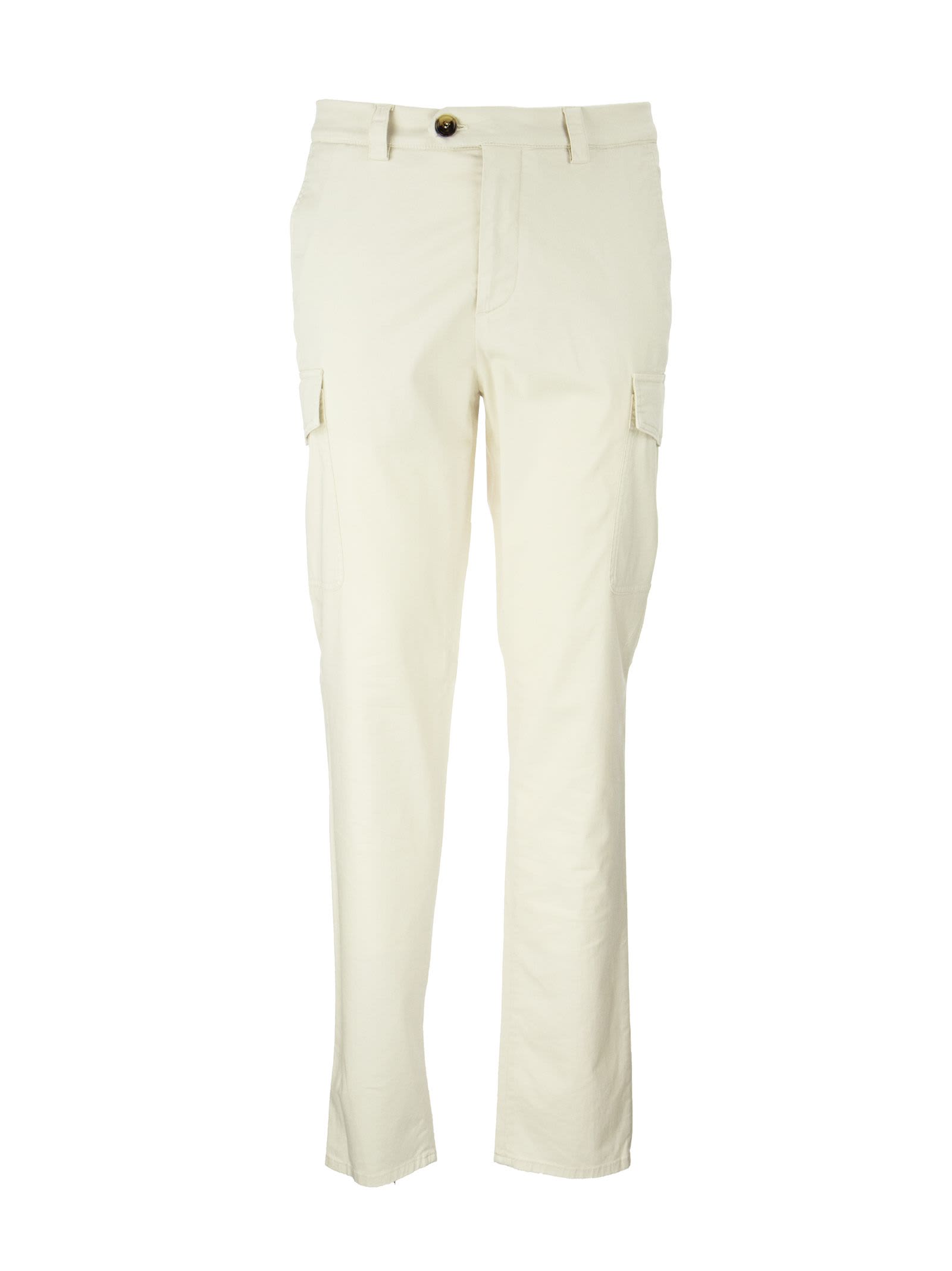 Brunello Cucinelli Garment Dyed Leisure Fit Trousers In American Pima Comfort Cotton Gabardine With Cargo Pockets