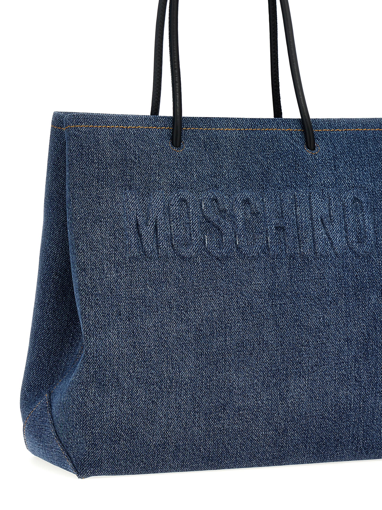 Shop Moschino Denim Shopping Bag In Blue