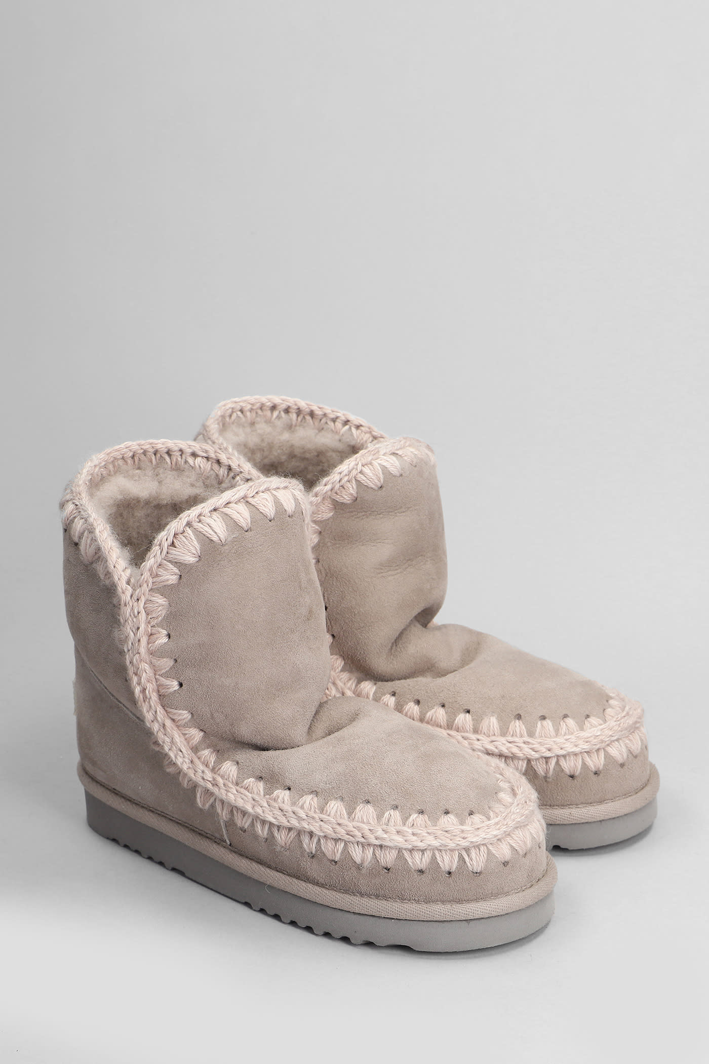 Shop Mou Eskimo 18 Low Heels Ankle Boots In Beige Suede