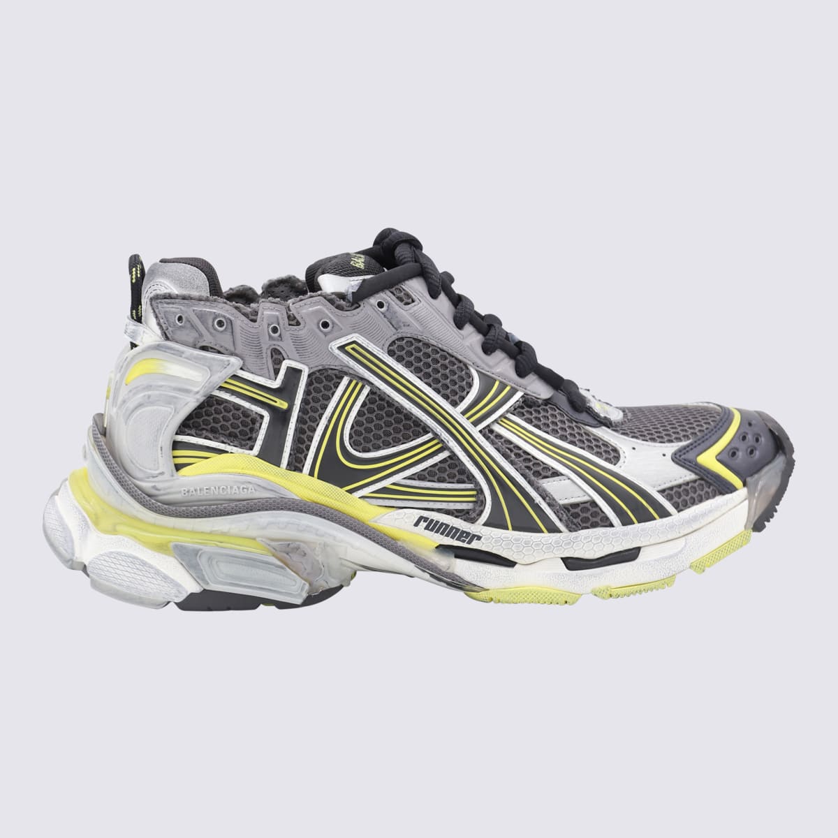 Shop Balenciaga Grey And Yellow Runner Sneakers In Dk Grey/yel/white