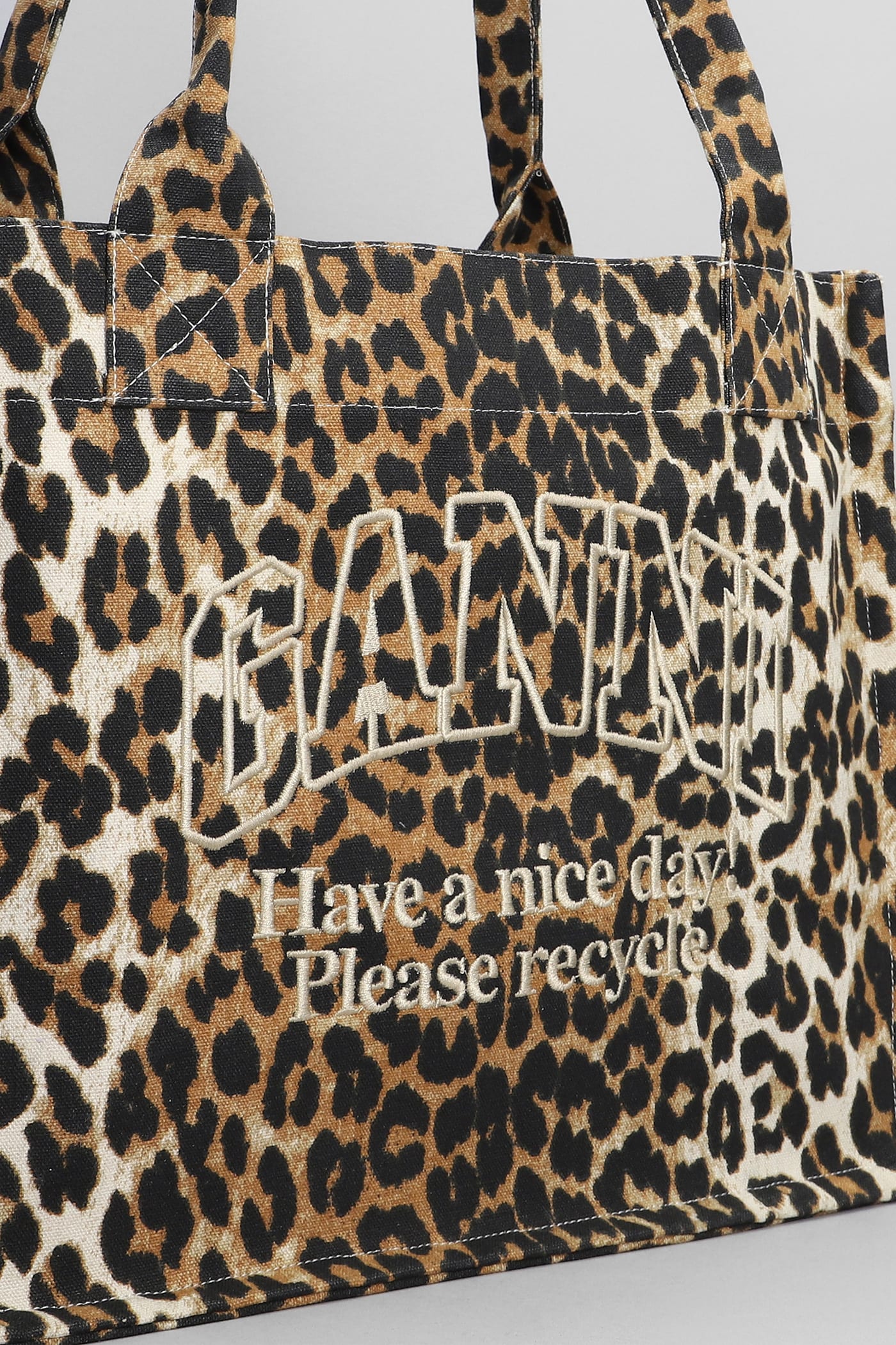 Ganni Large Logo Easy Printed Shopper Bag In Marrone