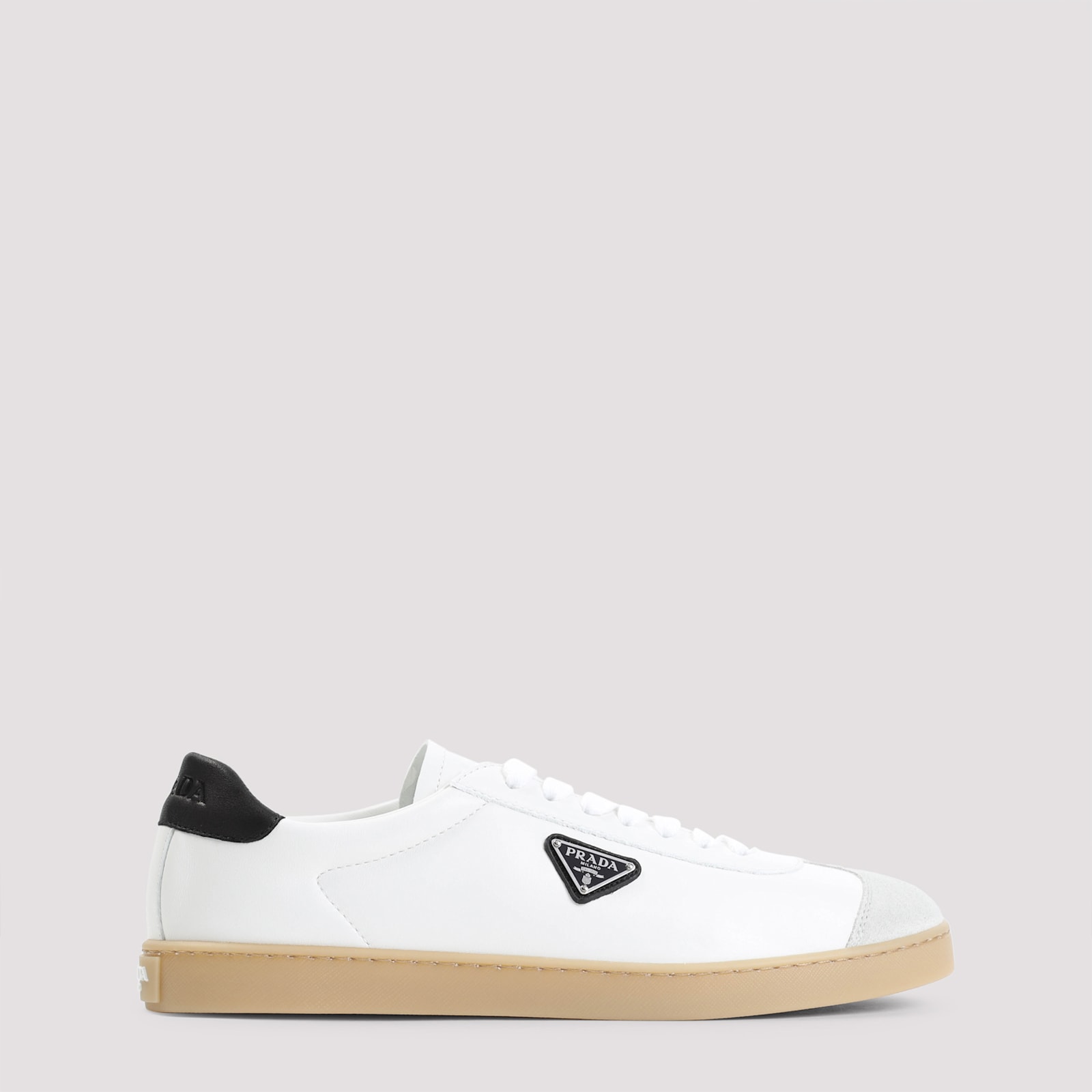 Prada Lane Leather Low-top Sneakers In Bianco/nero