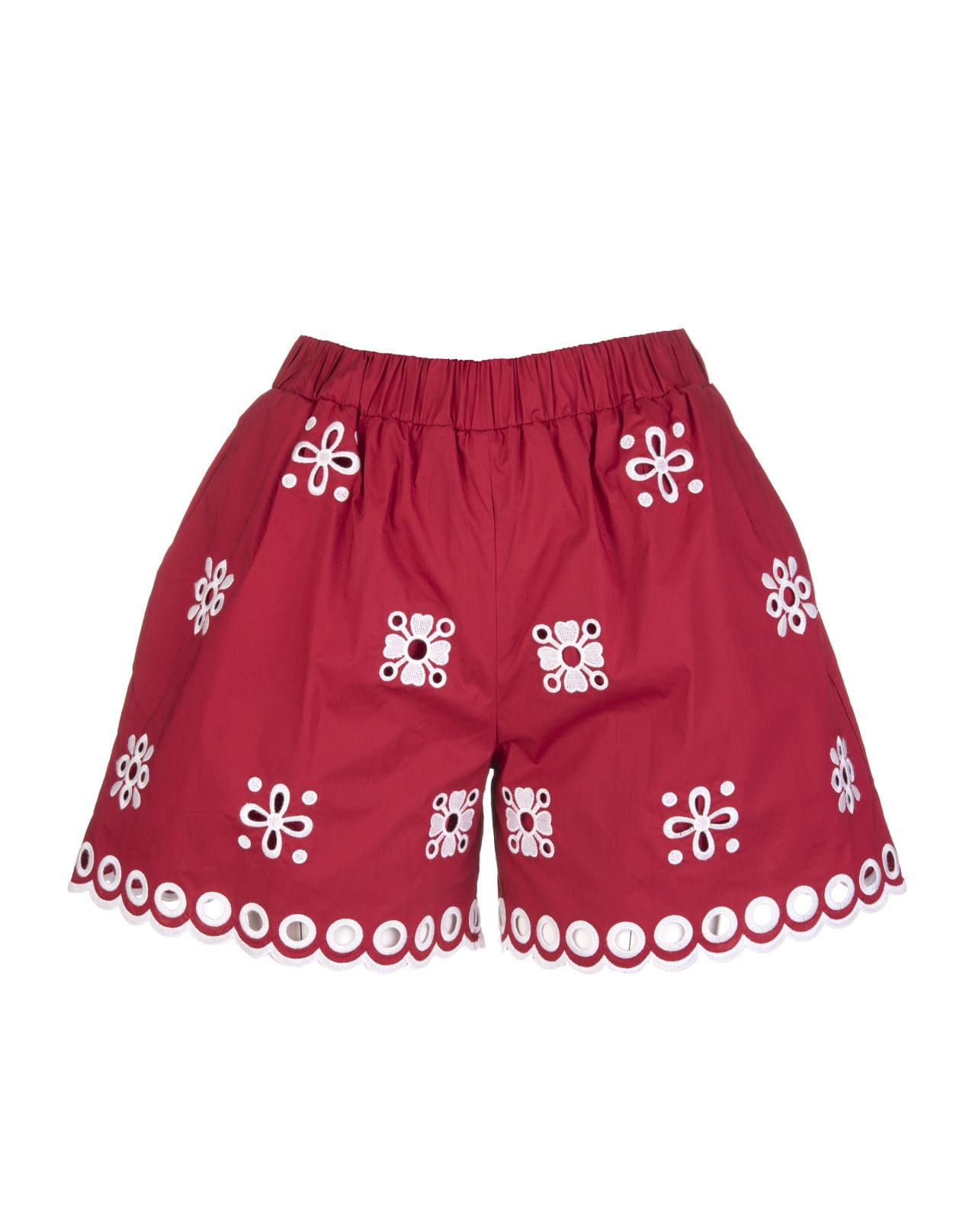 RED Valentino Red Shorts With White Sangallo Embroidery