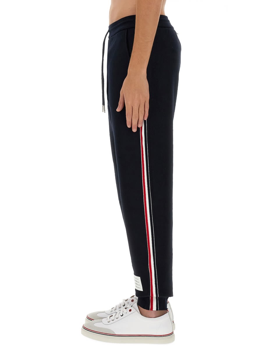 Shop Thom Browne Jogging Pants With Rwb Stripe In Blue