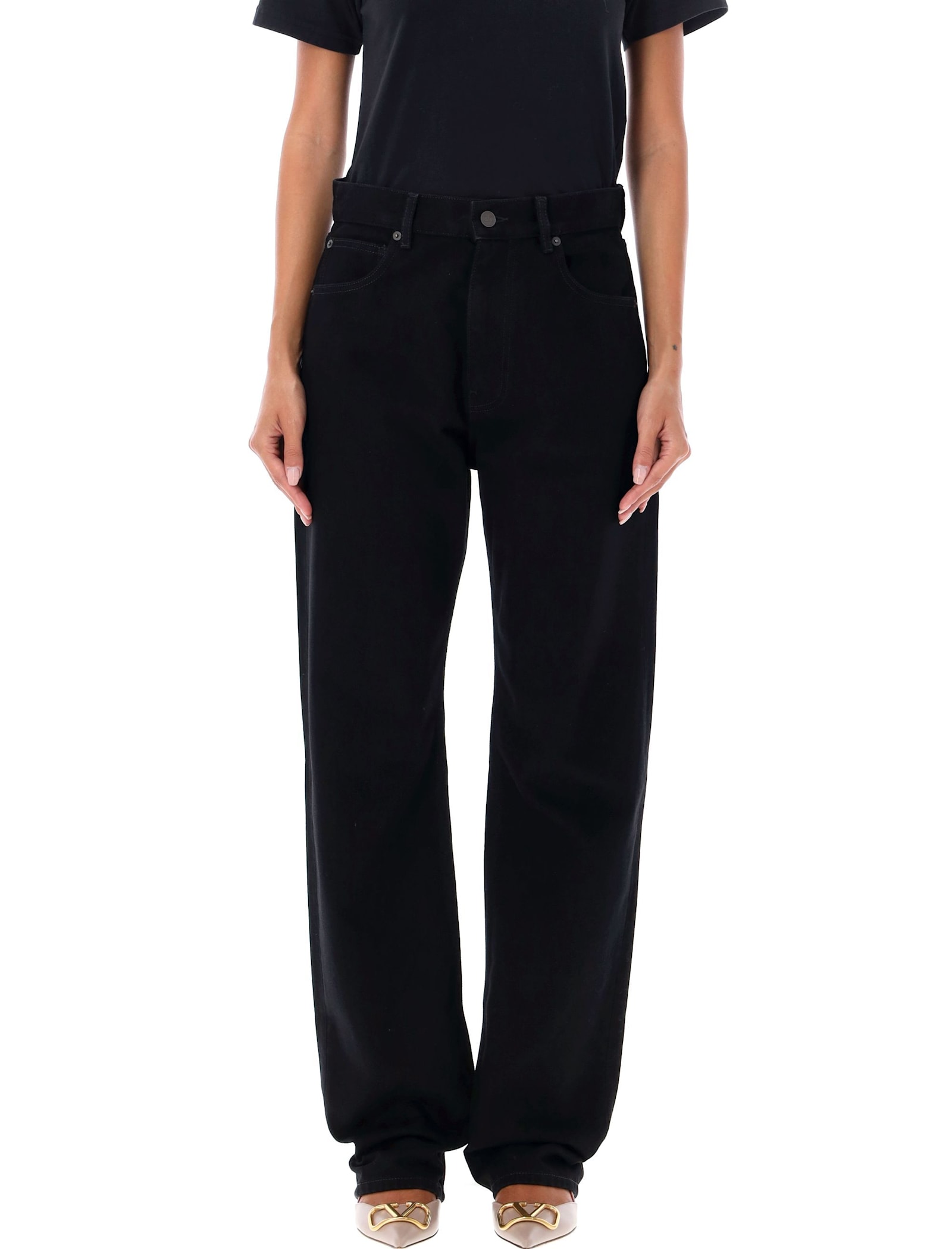 Shop Valentino Straight Denim Pants In Nero