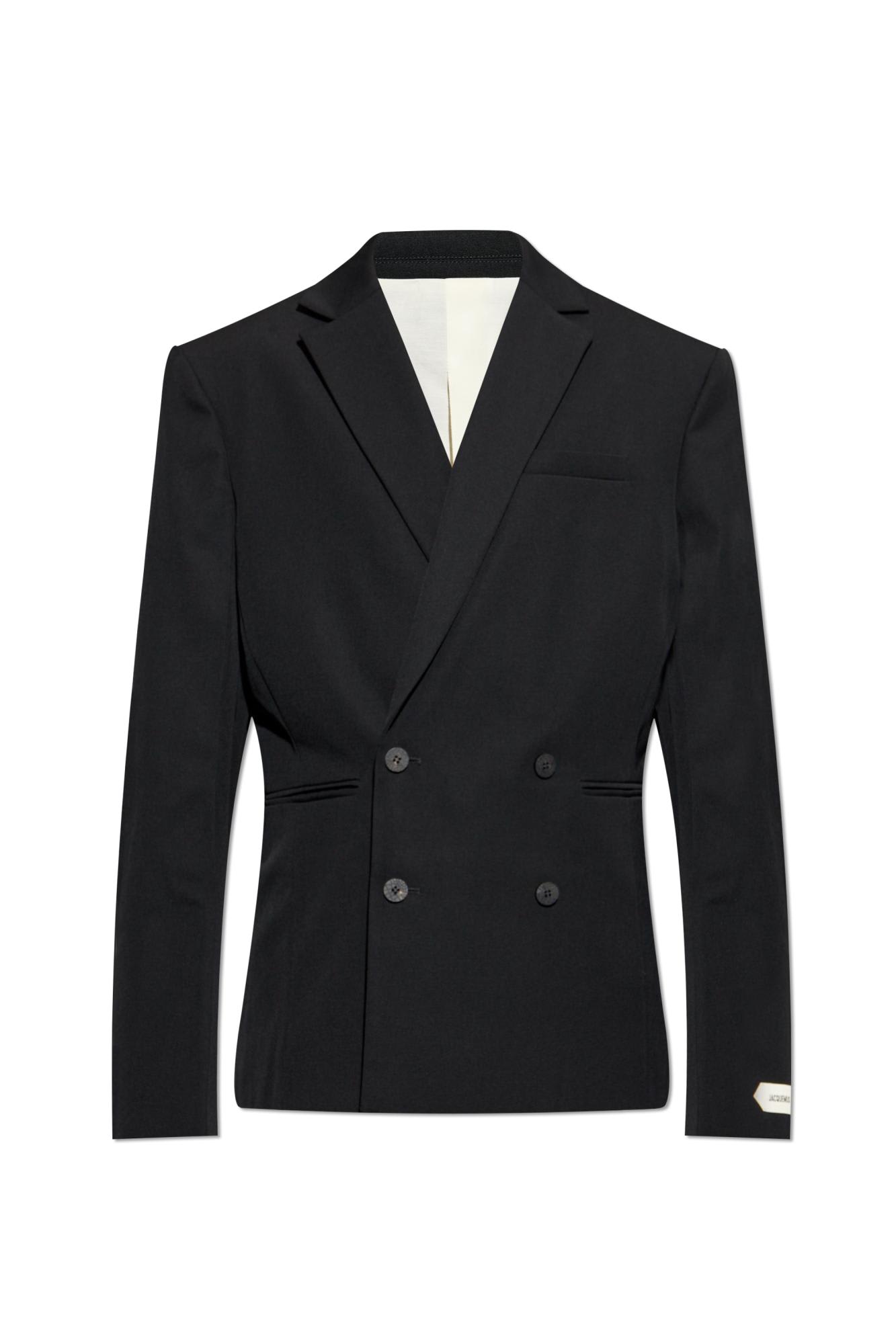 Jacquemus Double-breasted Jacket Featuring Shoulder Pads In Black
