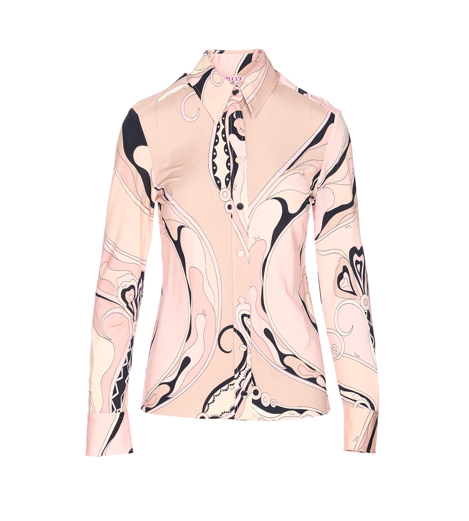 Pucci Nude Orchidee-print Satin Jersey Fitted Shirt