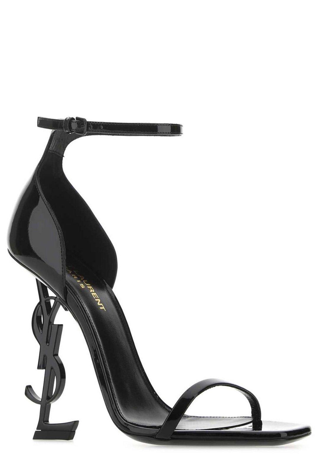 SAINT LAURENT OPYUM SIGNATURE ANKLE-STRAP HEEL SANDALS