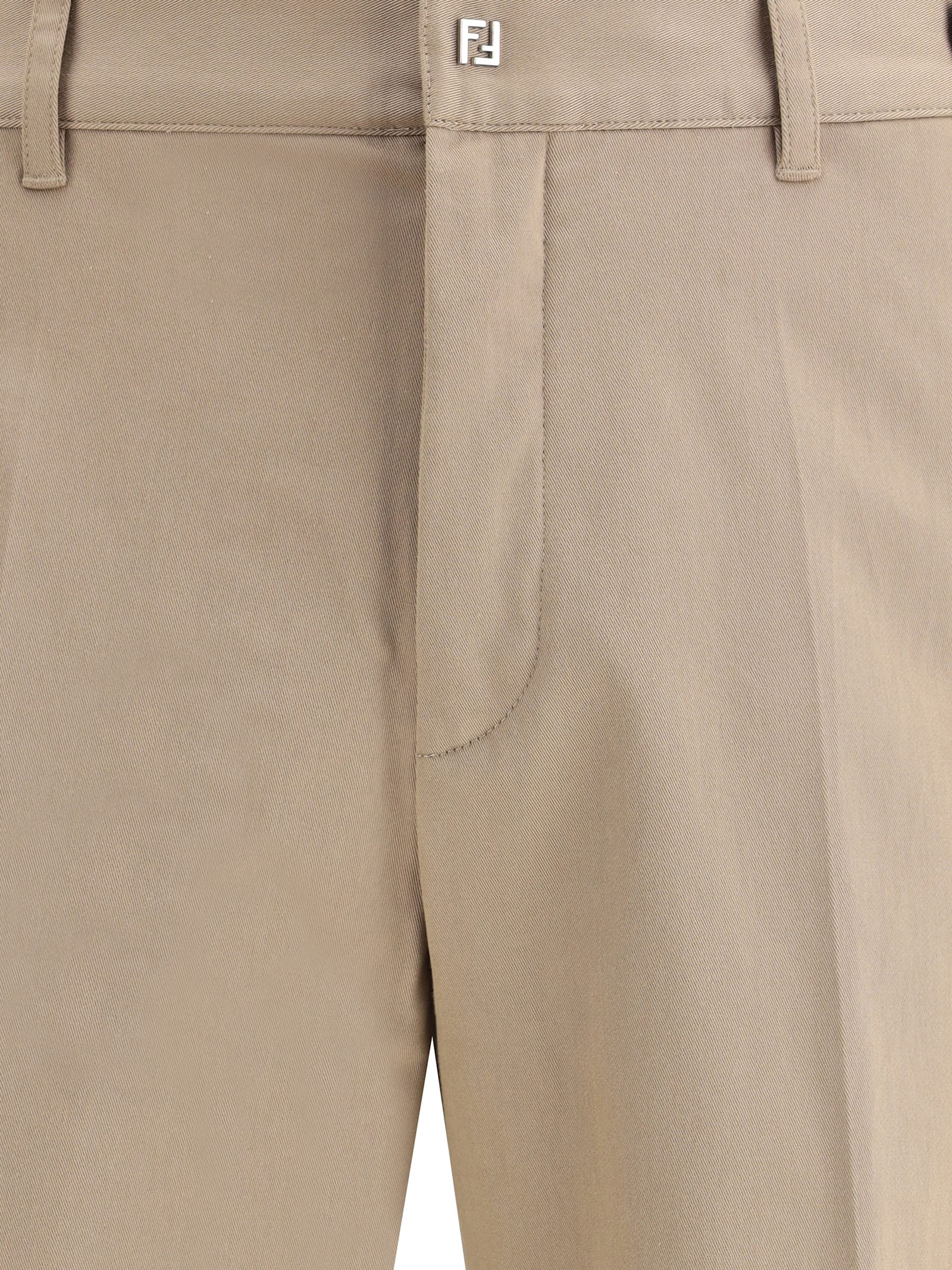 Fendi Cotton Trousers With Hip And Back Pockets In Brown