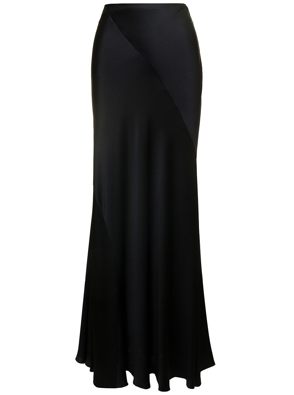 ALBERTA FERRETTI MAXI BLACK SKIRT WITH DIAGONAL STITCHING IN SILK BLEND WOMAN