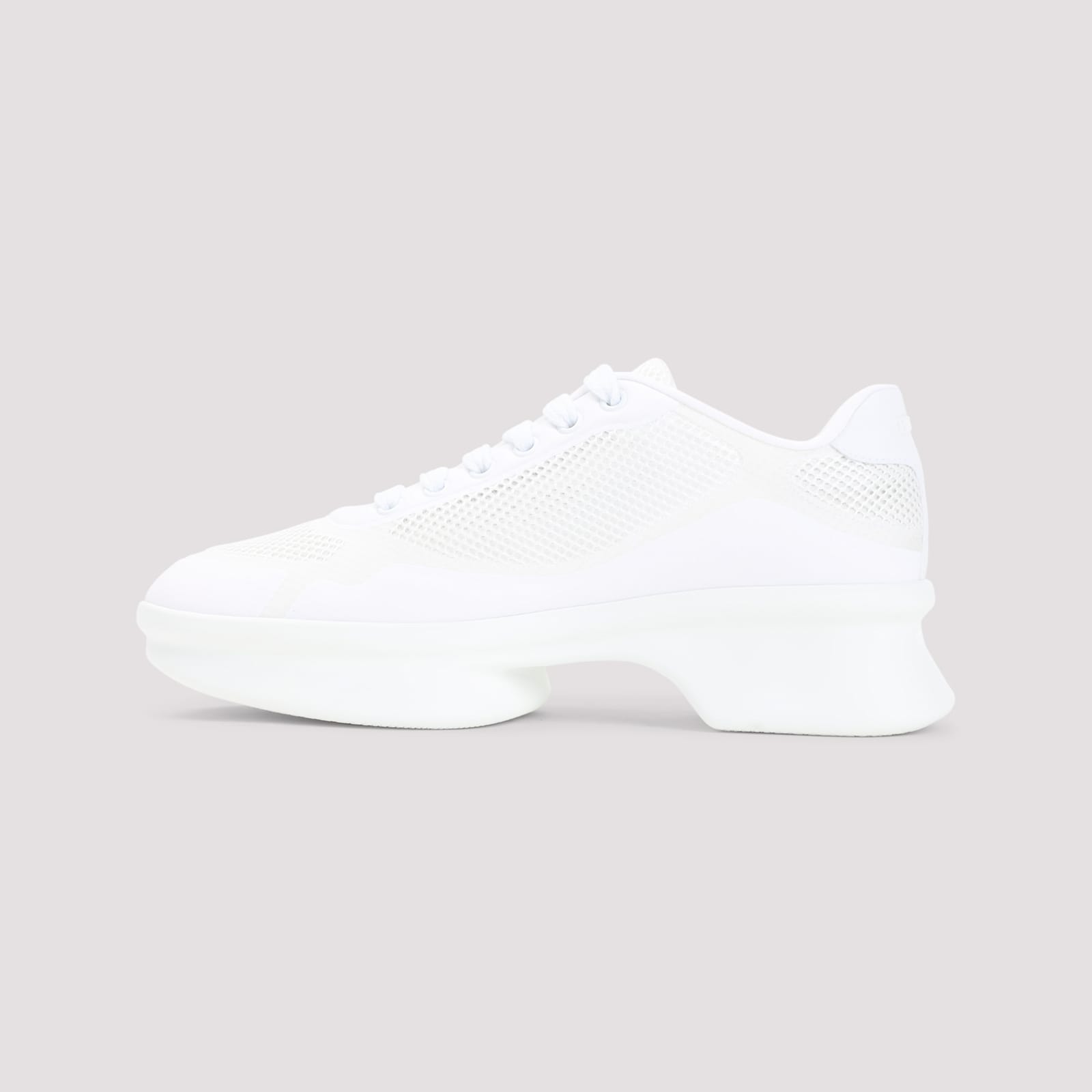 Prada Almond Toe Lace-up Rubber Sole Sneakers In White