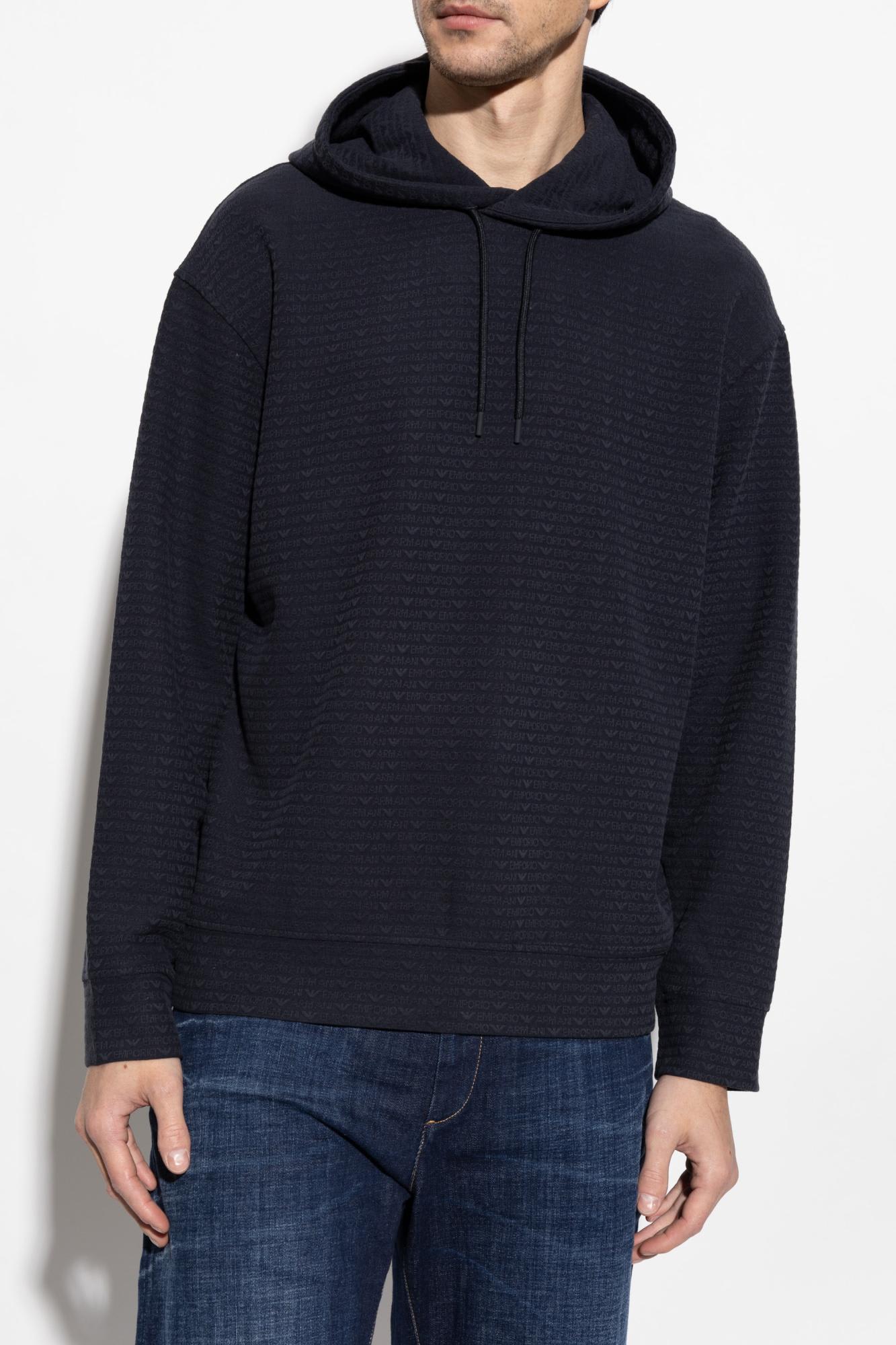 Emporio Armani Men's Allover Logo Hoodie In Blue