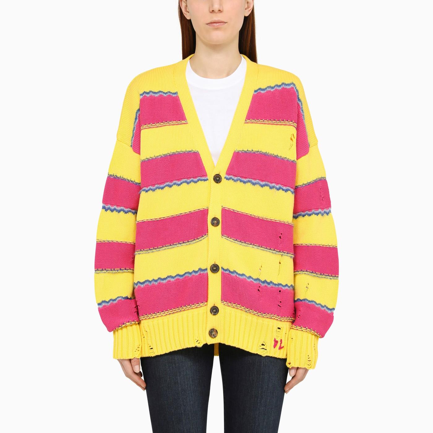 DSQUARED2 YELLOW AND PINK STRIPED CARDIGAN