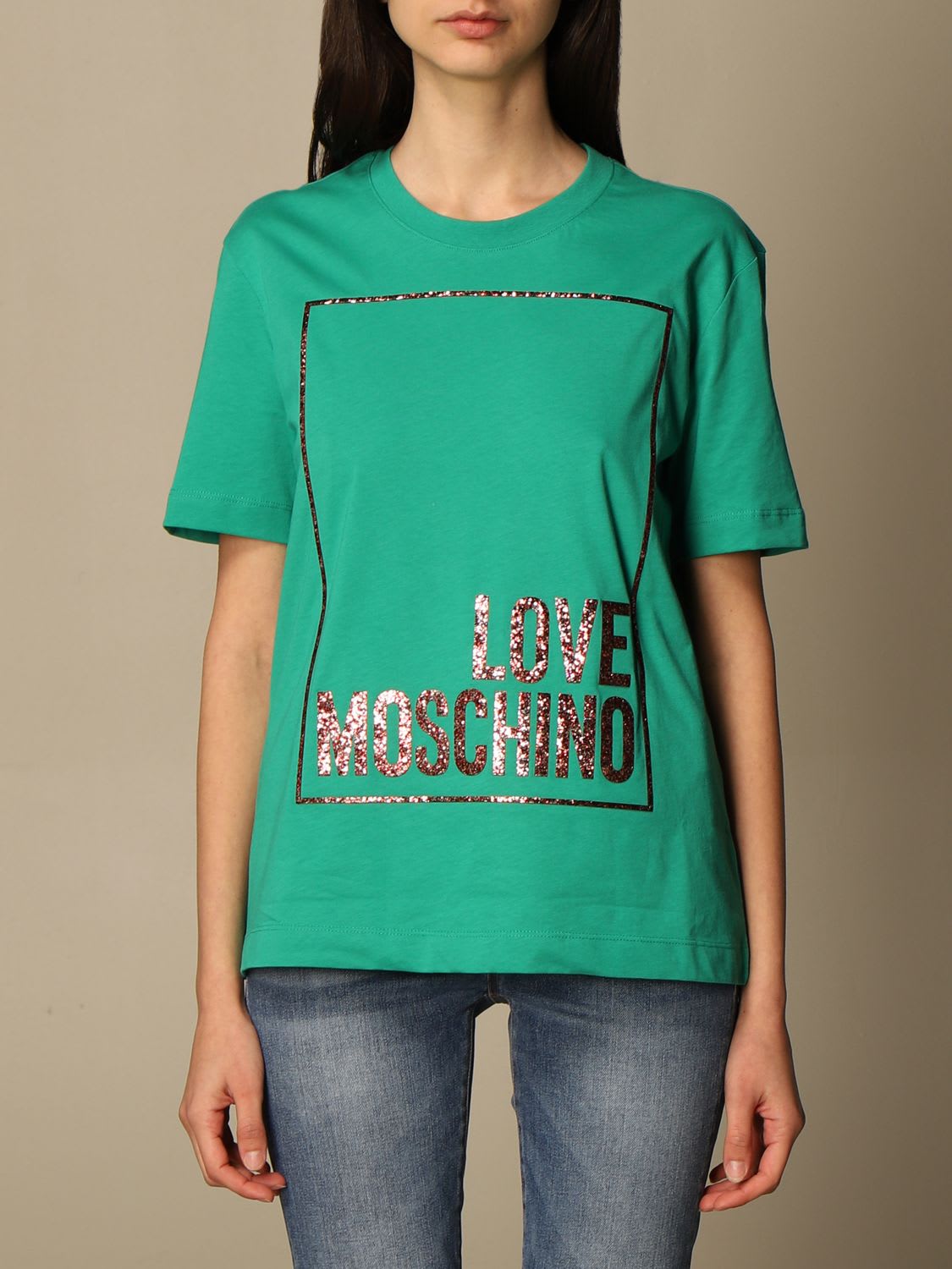 Love Moschino T-shirt Love Moschino Cotton T-shirt With Glitter Logo Print
