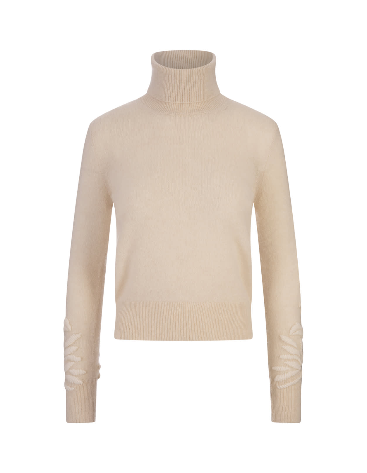 Shop Ermanno Scervino Beige Cashmere Turtleneck With Embroidery In Brown