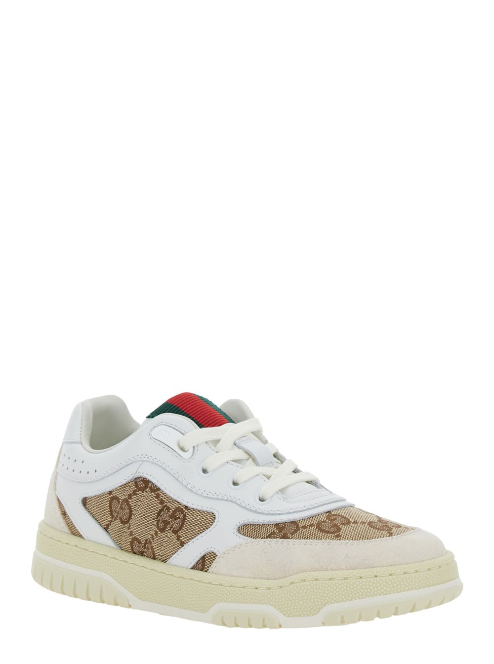 Shop Gucci White Low Top Sneakers With Web Detail In Gg Supreme Canvas And Leather Boy